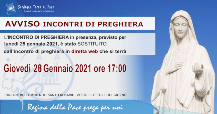 Sospensione Incontro Preghiera 25 Gennaio 2021