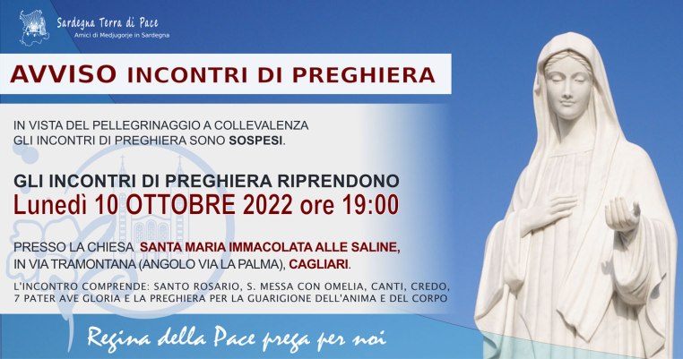 Sospensione Incontro Preghiera Amici Medjugorje Sardegna 3 Ottobre 2022