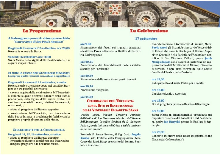 Programma Beatificazione Elisabetta Sanna 2